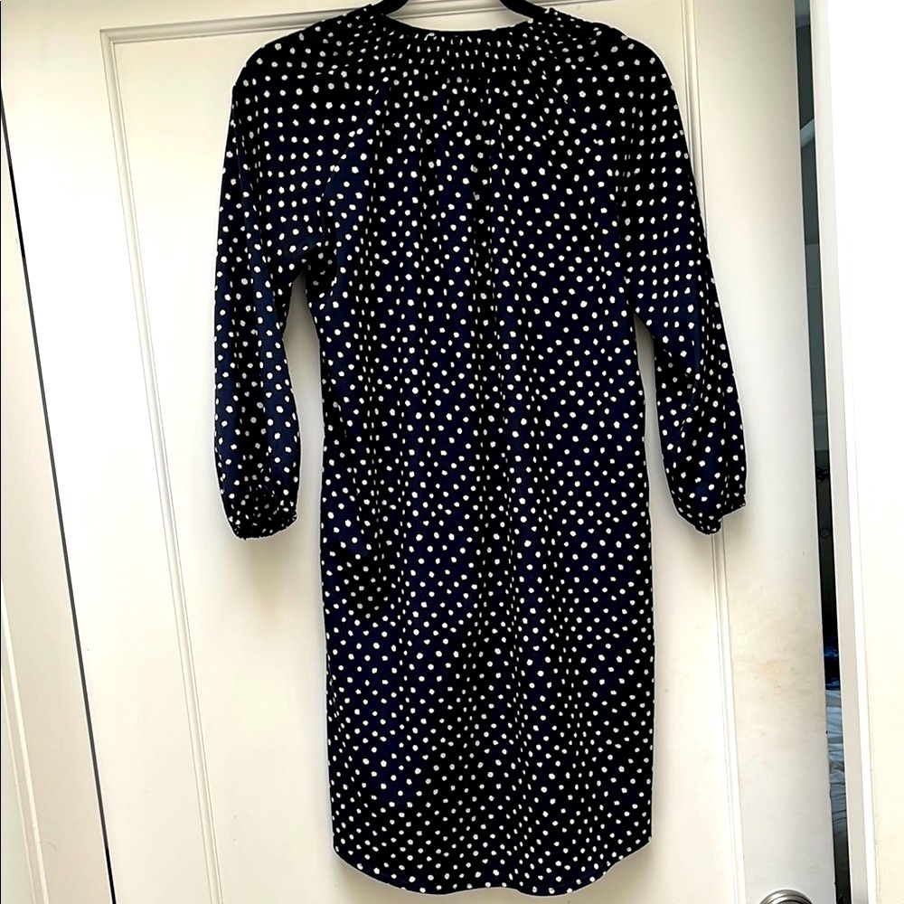 Maeve by Anthropologie Dark Navy & White Polka Dot Buttoned Shirt Dress